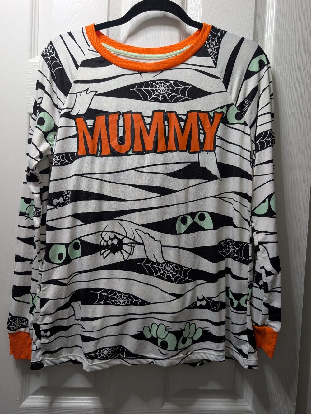 Mummy Halloween Kids Long-Sleeve Top in White & Black with Orange Trim